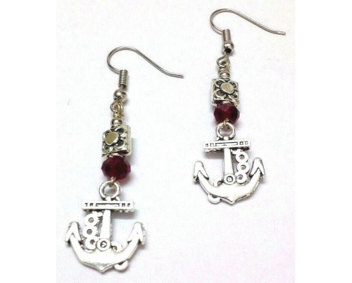 Silver Oxidized Earring Hook Dangle Drop Long Fashion Novelty Gift ANCHOR 1